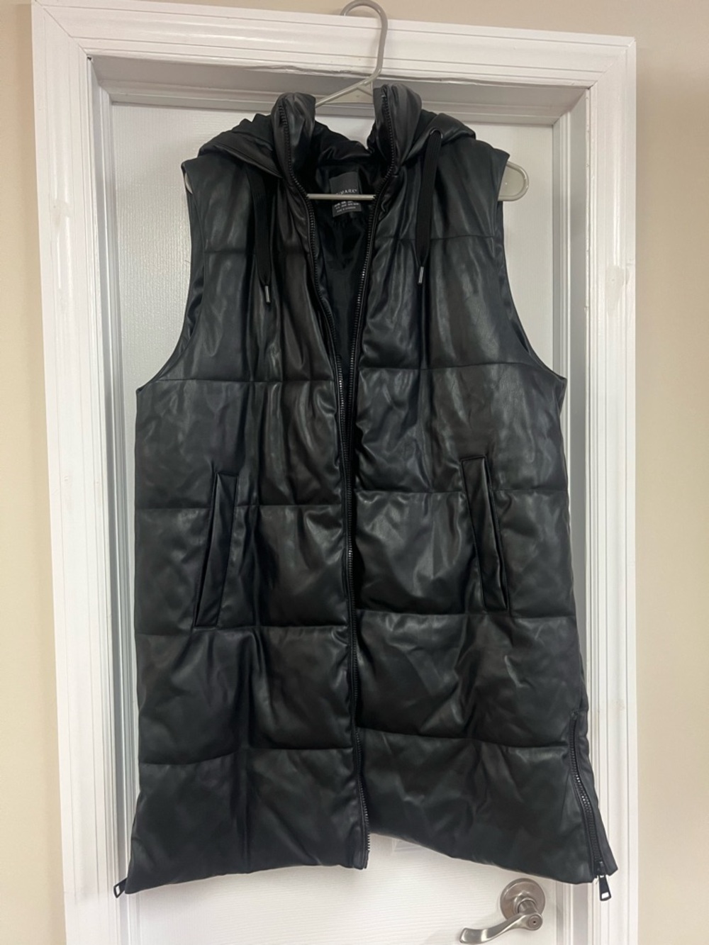 Quilted Faux Leather Long Puffer Vest